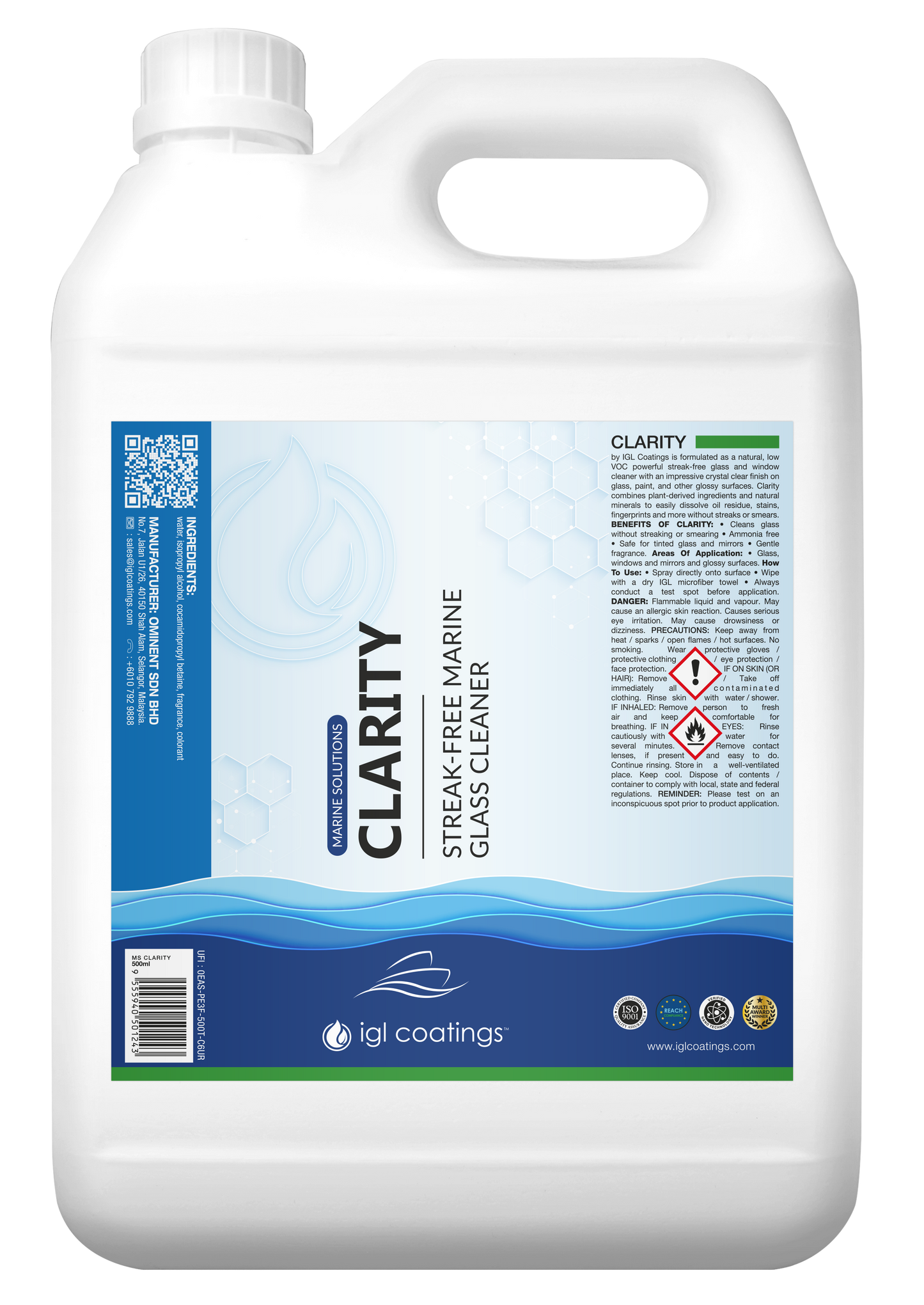 IGL Coatings Australia Marine care 5L IGL MS Clarity Marine Glass Cleaner
